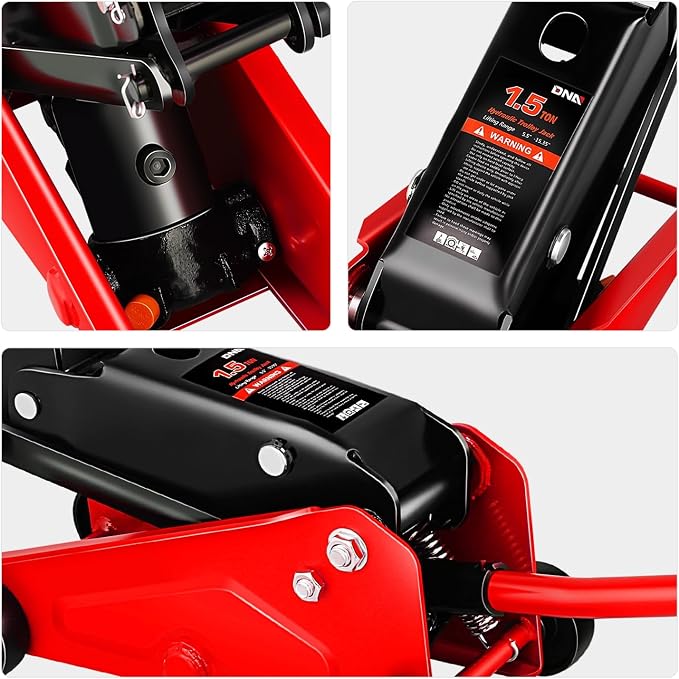 DNA Motoring Low Profile Hydraulic Trolley Service/Floor Jack, 1.5 Ton (3000 lbs) Capacity, Lifting Range 5.5"-15.35",Red, TOOLS-00675-RD