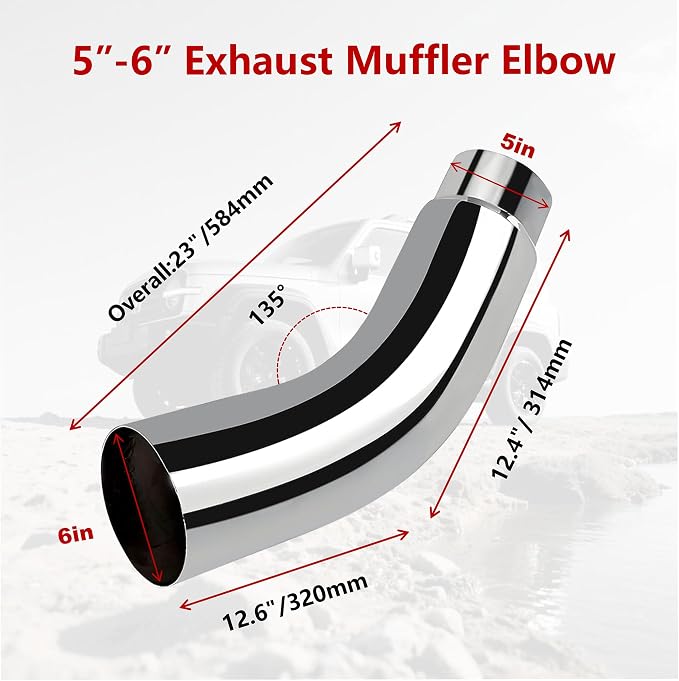 Universal 5" to 6" Exhaust Elbow Pipe with Steel Clamp - Silver Chrome or Black Painted for Car, Truck & Diesel