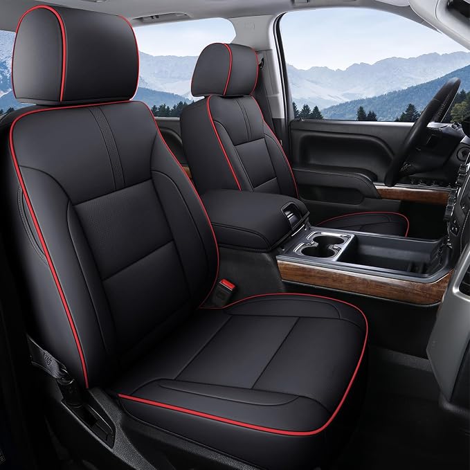 Coverado Silverado Rear Seat Covers, Faux Leather Car Seat Covers Fit for Chevy Silverado GMC Sierra 2007-2013 & 2019-2026 1500, 2020-2026 2500HD 3500HD Crew Double Extended Cab(Redline)