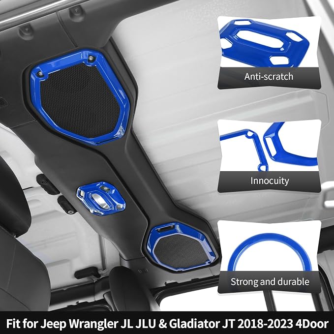 21PCS Blue Interior Trim Kits Fit for 2018-2023 Jeep Wrangler JL JLU & Gladiator JT 4Door Interior Decor Accessories Dashboard AC Headlight Switch Roof Speaker Inner Door Bowl Steering Button Frame