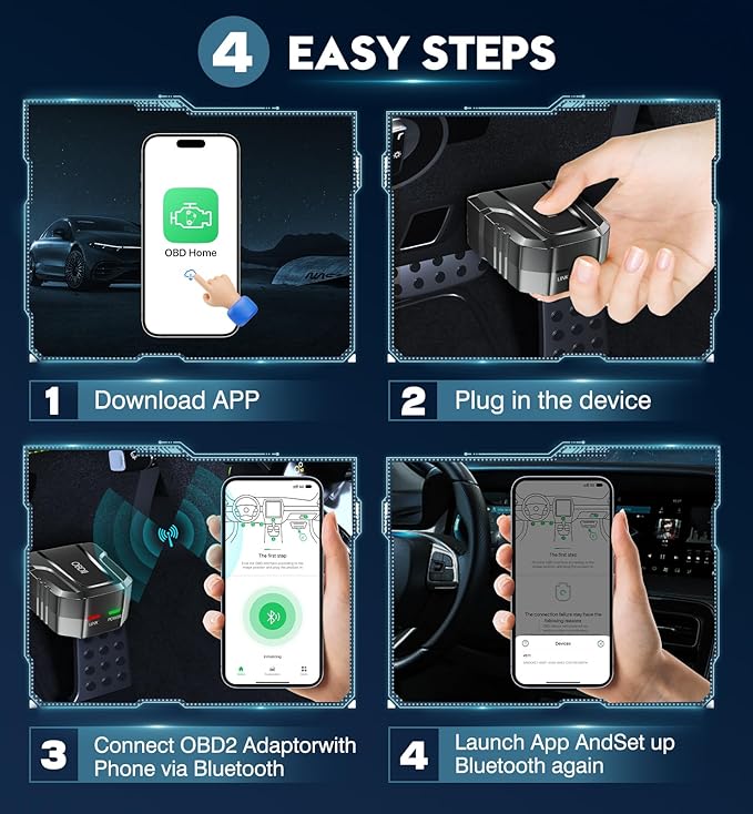 OBD2 Scanner Reader Bluetooth Wireless Auto Diagnostic Scan Tool for iOS & Android for Performance Test Bluetooth 5.4 Car Check Engine Car Code Reader, Clear Error Code Live Data Reset Exclusive APP