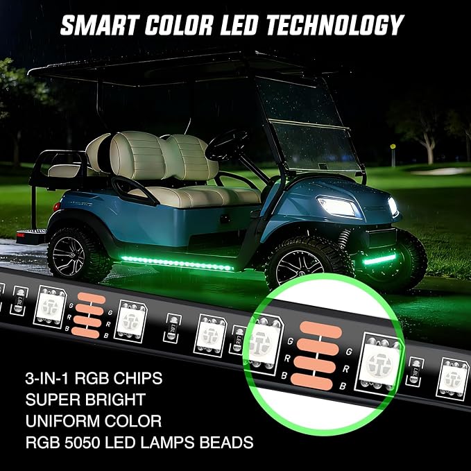 Nilight 4PCS Golf Cart Underbody Lights Kit RGB Multi-Mode LED Neon Accent Lighting Lamp APP Remote Control Sound Active Music Sync IP67 Waterproof 12V-66V for EZGO Yamaha Club Car