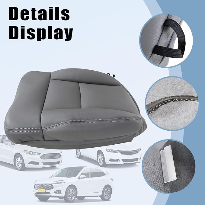 SecosAutoparts Driver Side Bottom & Top Lean Back Replacement Leather Seat Cover Med Flint Gray Compatible with Ford F-150 2004 2005 2006 2007 2008