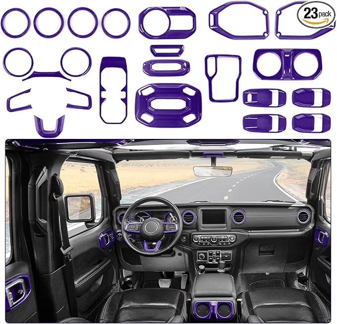 RT-TCZ for Wrangler JL Interior Trim Kit Compatible with Jeep Wrangler JL JLU Gladiator JT 2018-2023 Purple Interior Accessories 23pcs