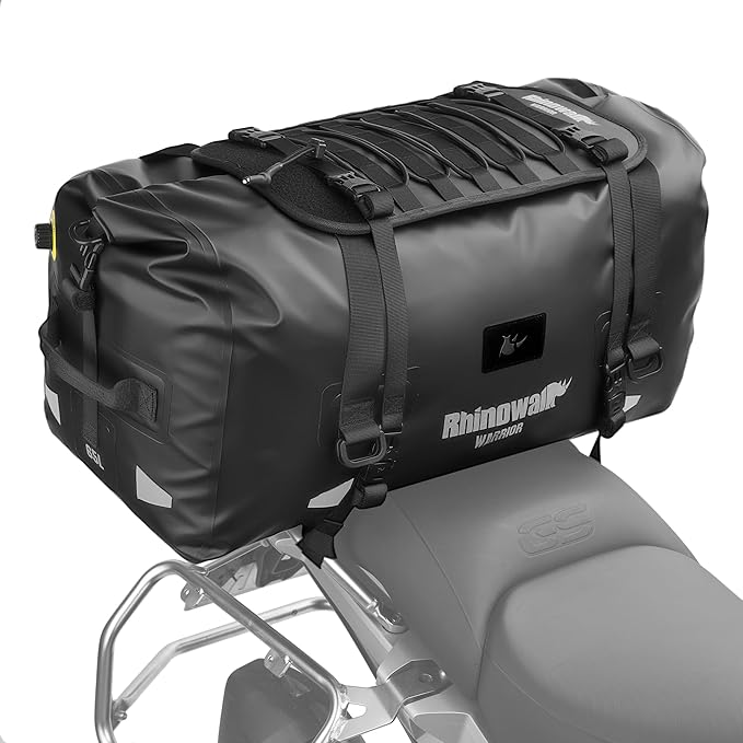 Rhinowalk Motorcycle Saddle Bag 65L – Large Waterproof Tail Bag with Expansion Panel, MOLLE System Touring Backpack for Long Rids