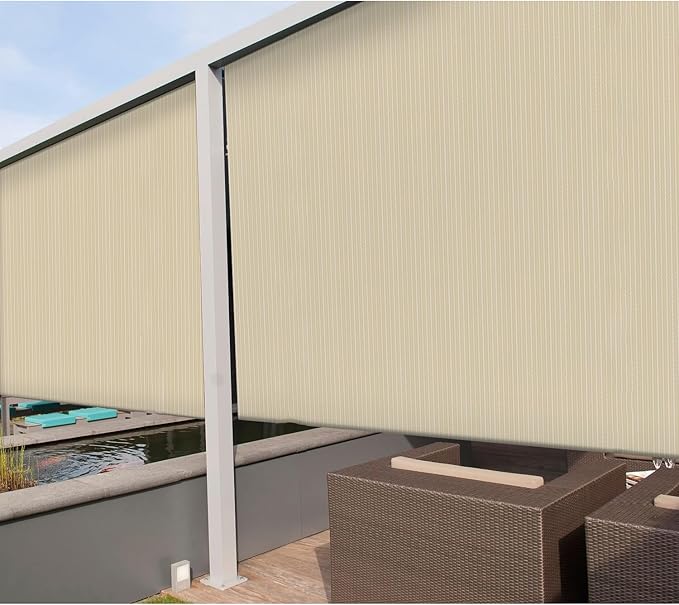 Coarbor Outdoor Roll up Shades Blinds for Porch Patio Shade Exterior Roller Window Shade Privacy Shade Screen for Deck Pergola Gazebo 6'W x 5'L Beige