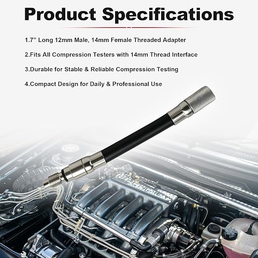 5608 12mm Compression Tester Adapter Compatible with Ford 4.6L, 5.4L, 6.8L 2008 and Newer 3-Valve Engines with 12mm Spark Plugs