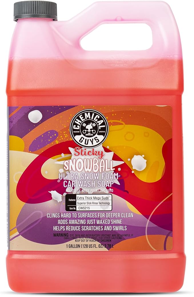 Chemical Guys CWS215 Sticky Snowball Ultra Snow Foam Car Wash Soap (Works with Foam Cannons, Foam Guns or Bucket Washes) for Cars, Trucks, Motorcycles, RVs & More 128 fl oz (1 Gallon) Cherry Scent
