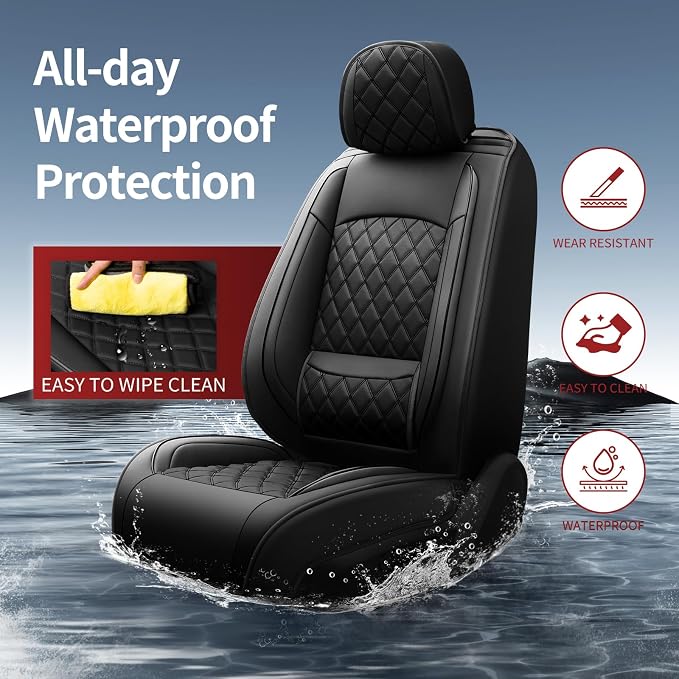 Fit Fusion Car Seat Covers for Ford Fusion 2007-2020 - Luxury Leather, Anti-Slip, All-Weather, Waterproof & Breathable, Airbag Compatible, 2 Front Seats Only (Black)