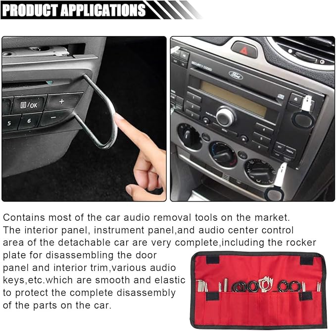 LAINLOY 20PCS Car Radio Removal Tool Kit, Professional Tooling Car Audio Stereo CD Player Removal Key Kit, Universal Radio Removal Pry Tool Kit for Most Cars and Trucks (Red)