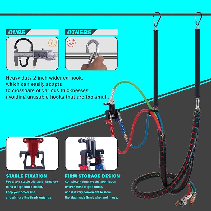 CheeMuii 2 Pack 12FT Semi Truck Air Lines Kits with Gladhands Handles Holders and Tender Springs Kit Red&Blue Air Brake Hoses and 7 Way Trailer Cord 3-in-1 Air Lines Set for Semi Truck Trailer Tractor