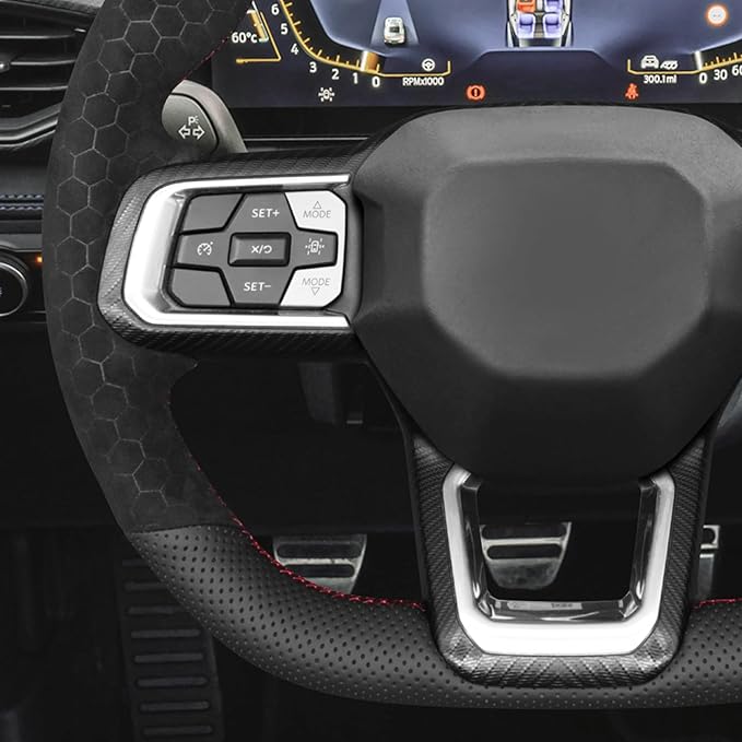 MEWANT Hand Stitch Black Faux Leather Hexagon Embossed Athsuede Steering Wheel Cover Wrap for Ford Mustang 2024