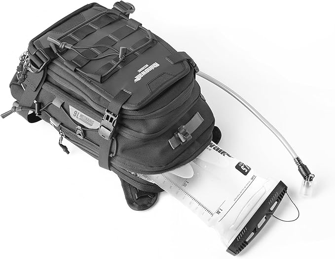 Rhinowalk Motorcycle Tank Bag Travel Luggage Motorcycle Backpack with 1.5L Water Bladder MOLLE System Fits Honda Yamaha Suzuki Kawasaki Harley-Black