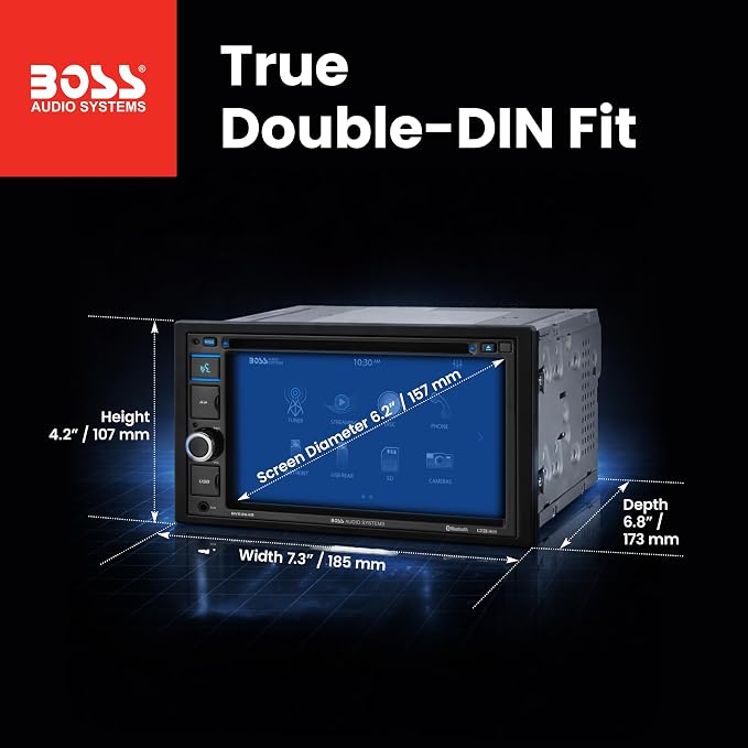 BOSS Audio Systems BV9364B Car Stereo DVD Player - Double Din, Bluetooth Audio/Hands-Free Calling, 6.2 Inch Touchscreen LCD Monitor, MP3 Player, CD, DVD, USB Port, SD, AUX Input, AM/FM Radio Receiver