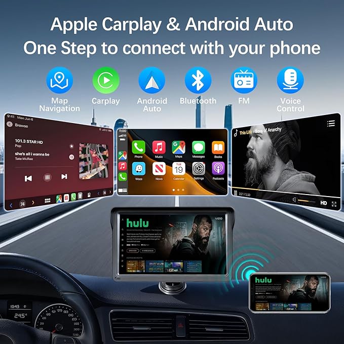 7" Wireless Carplay Screen for Car, for Apple CarPlay & Android Auto, Touch Screen Wireless Car Play Mirror Link with Backup Camera, GPS, Voice Control Carplay Car Stereo