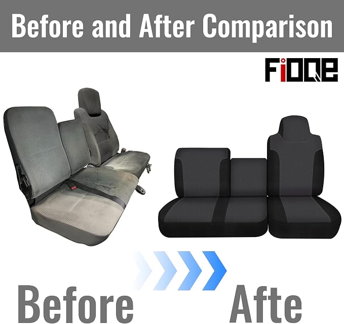 40/60 Split Bench Design Front Seat Cover for Isuzu NPR 1995-2005, Knitted Fabric with Soft Foam Lining, Breathable Seat Protector-Balck