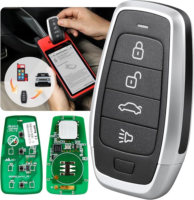 Autel Original Blank Key, IKEYAT004CL, 2026 Programmable Universal Key Fob Replacement, 4-Button OE-Quality for 700+ Vehicles, OBD Learning, Dual-Band, 130FT Remote, Work w/ KM100 Scan Tool