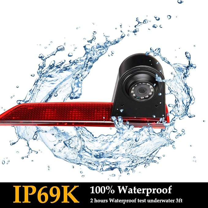 Brake Light Backup Camera Compatible for Ford Transit Custom Rear High Level Brake Light Reversing Parking Camera from 2012-2015 with 7 inch Clip-on Mirror Monitor