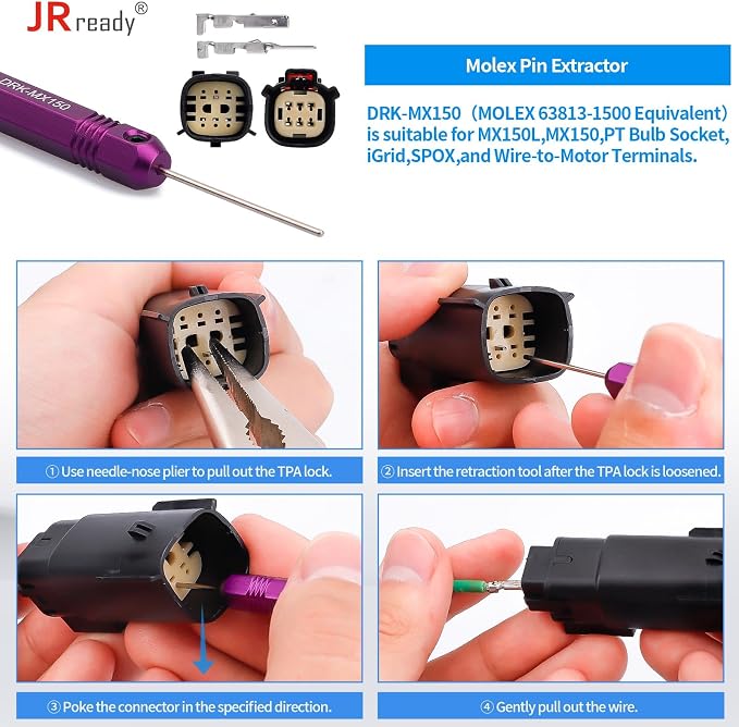 JRready ST5253 5Pcs 2mm Pin Connector Removal Tool 3mm Micro Terminal Remover Pin Out Tool Kit Wire Terminal Puller Molex Pin Extractor Contacts Release Tool Kit for Wire Connector Repair