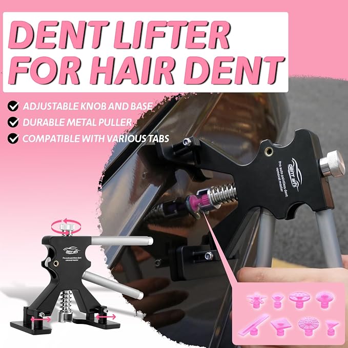 Dent Puller Kit - Paintless Dent Removal Tool with 100W Hot Glue Gun 10 Glue Sticks and 2-in-1 Slide Hammer T-Bar - for Car Body Repair Hail Damage Door Dings and Small Suction Cup