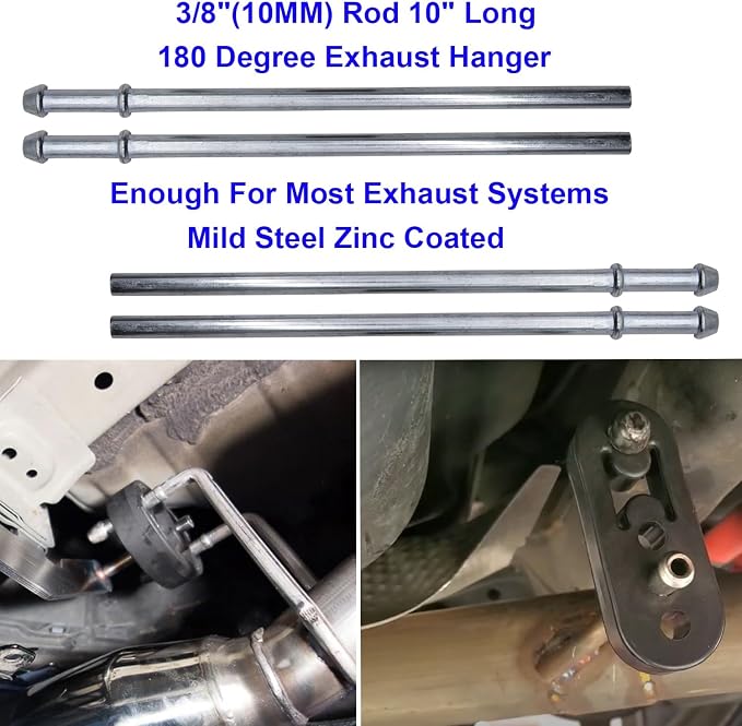 32PCS Heavy Duty Exhaust Hanger Rod Set 3/8"(10MM) Rod 90°7.6" Long & Straight 10" Long Exhaust Muffler Hanger Mild Steel Zinc Coated 2 Hole 4 Hole Insulator Mount Car Automotive Replacement