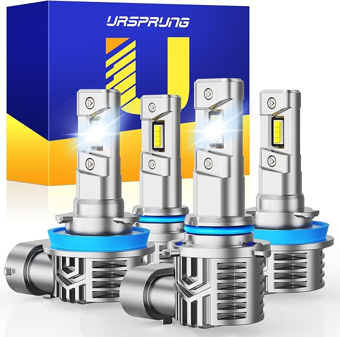 Ursprung H11 9005 Led Bulb Combo, 𝟏𝟑𝟎,𝟎𝟎𝟎𝐋𝐌 Upgraded 5th-Gen 16 CSP for Superior Brightness, 6500K Cool White, H8/H9/HB3 Bulbs, 90,000 Hours Lifespan, IP68 Waterproof, Pack of 4