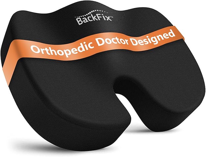 BackFix Max Comfort Extra Thick Orthopedic Doctor Designed Memory Foam Seat Cushion. Extra Thick Pressure Relief for Office Chair, Car Seat, Tailbone Sciatica Pain Relief, Black