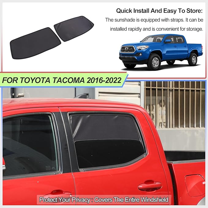 Rear Side Window Shades for Toyota Tacoma 2016-2022 Breathable Mesh Net Curtains Car Window Screen Cover UV Blocker Sun Protector Glare HeatShield Privacy Protector Window Sunshade for Camping