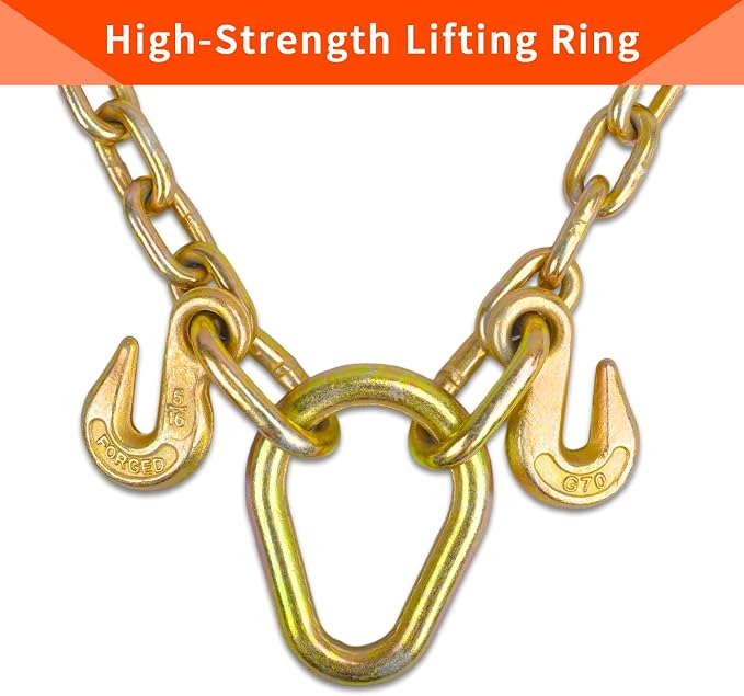 5/16" Grade 70 V-Type Transport Tow Chain w/15 J-Hooks 2Ft Long Shank Legs for Flatbed Truck Tie Trailer Tractor Car Wrecker Tow Chain,4700 Lbs Working Load Limit,G70 Steel Towing Chain Bridle