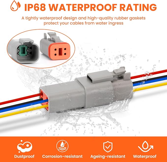 6 Sets Deutsch 4 Pin Connector Kit - Waterproof Electrical Connectors 18 AWG, IP67 Automotive Wire Connectors (Male & Female) for Car, Truck, Boat