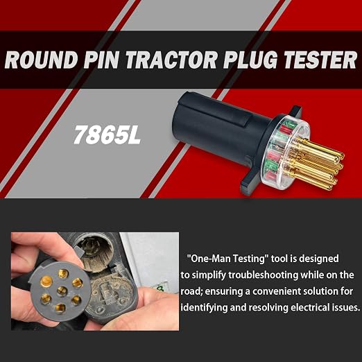 7-Way Round Pin Trailer Truck Circuit Plug Tester Replace 7865L | LED Indicators, Durable & Accurate Diagnostic Tool for Truck Drivers & Mechanics 5 Pack