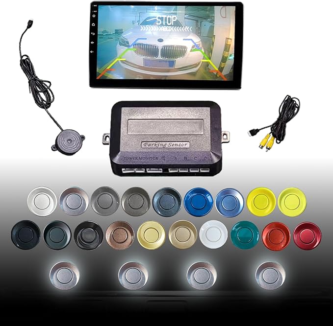 LCD Parking Sensor Kit - Displays Data on Original Screen, Easy Rear Installation, Compatible with All Camera Formats (AHD, CVBS), 18 Probe Colors to Match Any Vehicle（Grey）