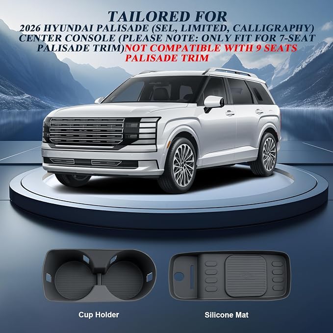 BIBIBO 2Packs for 2026 Hyundai Palisade Center Console Cup Holder 2026 Hyundai Palisade Console Wireless Charging Mats & Console Cup Holder Insert 2026 Palisade Silicone Console Tray 2026 Palisade