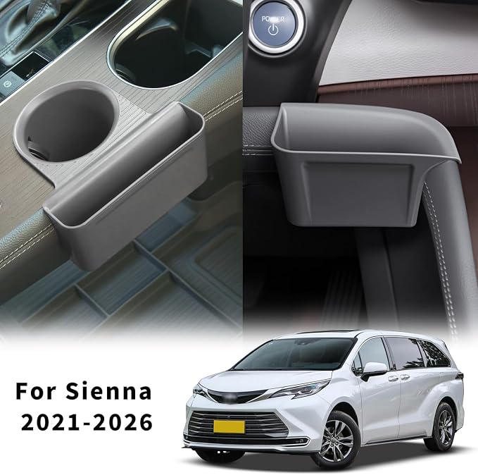 2PCS Cup Holder Storage Box for Toyota Sienna 2021-2026 Gear Shift Insert Organizer Tray Pockets Cup Groove Storage Multifunction Box(Gray)