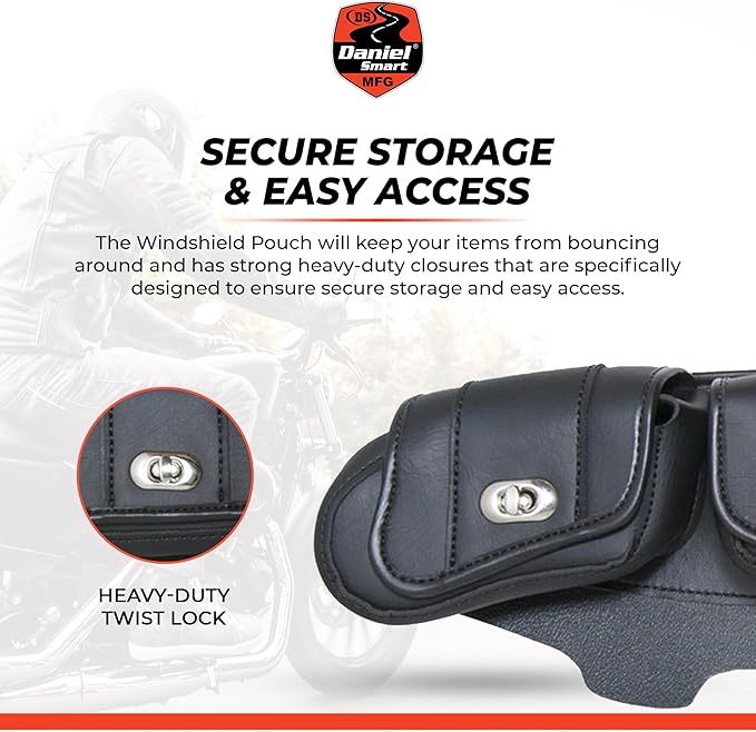 Daniel Smart Motorcycle Windshield Bag for Harley Touring 1996-2013, 3-Pocket Waterproof Windscreen Bag Compatible with Electra Glide, Street Glide FLHX FLH, Trike Models (3-Pockets with Twist Lock)