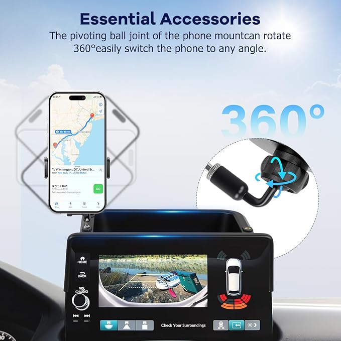 Car Phone Holder Fit for Honda CR-V HR-V 2023 2024 2025 2026 w/Dash Tray Storge Box Organizer-Cell Phone Mount for CRV HRV Accessories 7/9 inch Touch Screen 360 Degree Rotation