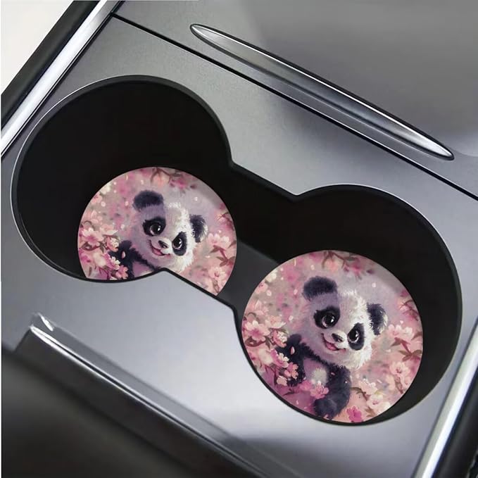 BIGCARJOB 12 Pack Cute Panda Print Car Seat Cover Set for Front and Rear Pink Auto Interior Accessories Full Set Lovely Panda Print Seat Belt Cover,Armrest Pads,Cup Holder Coaster