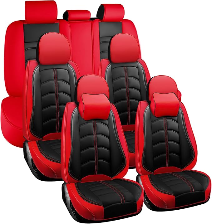 Car Seat Cover 7 Seats for Toyota Highlander 2001-2026, Durable Wear Resistant Waterproof Seat Cover, Breathable No Odor Premium Leather Vehicle Interior Accessories.(7 Luxury,Black Red)