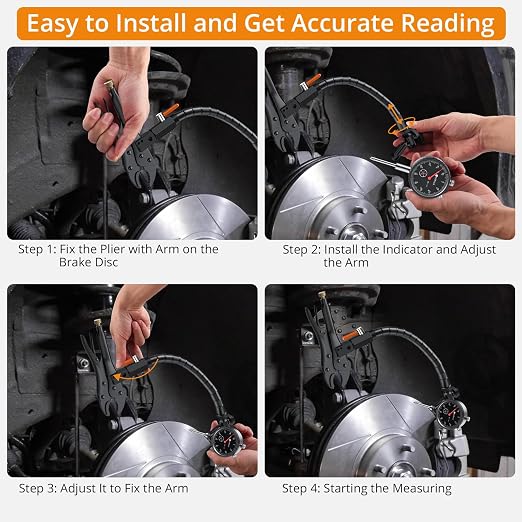 Neoteck Disc Brake Rotor Gauge Set 0-1"/0.001" Ball Joint Runout Gauge Set with 13.77" Flexible Arm and 7" Tight Grip Locking Plier,Widely Used in Automotive Maintenance and Industrial Processes-Black