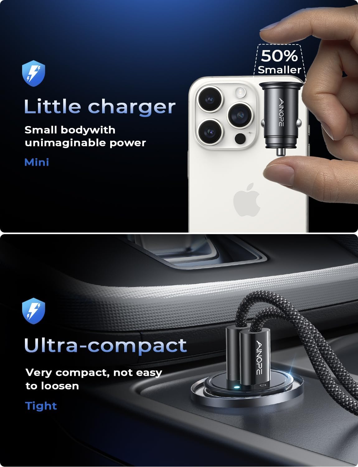 AINOPE USB C Car Charger for iPhone 15, Smallest 56W Car Charger Adapter Fast Charginig, PD 3.0 Dual USB Compatible with iPhone 15 Pro Max Plus/14/13 Pro/12 Pro/12 Mini, Galaxy, iPad Pro