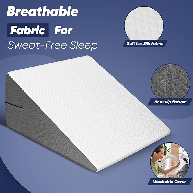 12 inch Bed Wedge Pillow for Adults Seniors, Cooling Memory Foam Incline Pillow for Sleeping, Reading & Resting, Back Support and Leg Elevation, Ideal for Couch, Bedroom & Living Room