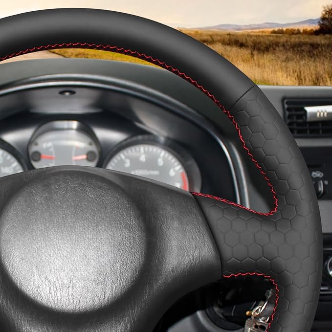 MEWANT Hand Stitch Steering Wheel Cover for Toyota RAV4 1998-2003 / Celica 1999-2006 / Corolla 2003-2008 / Matrix 2002-2008 / MR2 1999-2007 / Supra/Caldina, Custom Fit DIY Wrap Interior Accessories