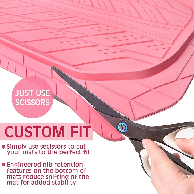 CAR PASS DeepDish Pink Floor Mats for Cars Full Set,Heavy Duty Rubber Car Mats 3-Piece,Universal Waterproof Trim-to Fit Automotive Floor Mats for Truck Van SUV, Durable All-Weather Car Mats (Pink)