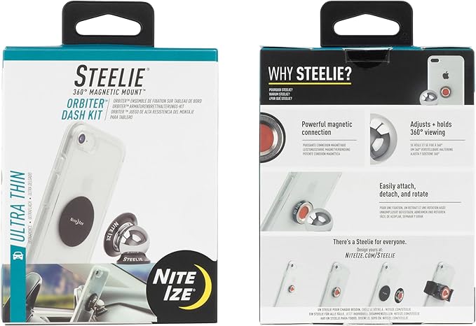 Nite Ize Steelie Orbiter Dash Kit - Metal Plate Attaches to Exterior of Charger - Dashboard System with Magnetic Socket, Dash Mount & Metal Plate - Orbiter
