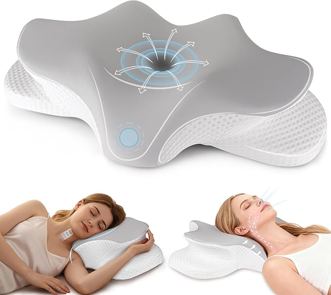 Cervical Pillow for Neck and Shoulder Support, Contour Memory Foam Pillow for Pain Relief, 2 Heights Cooling Ergonomic Orthopedic Pillow for Side Back Stomach Sleepers Grey