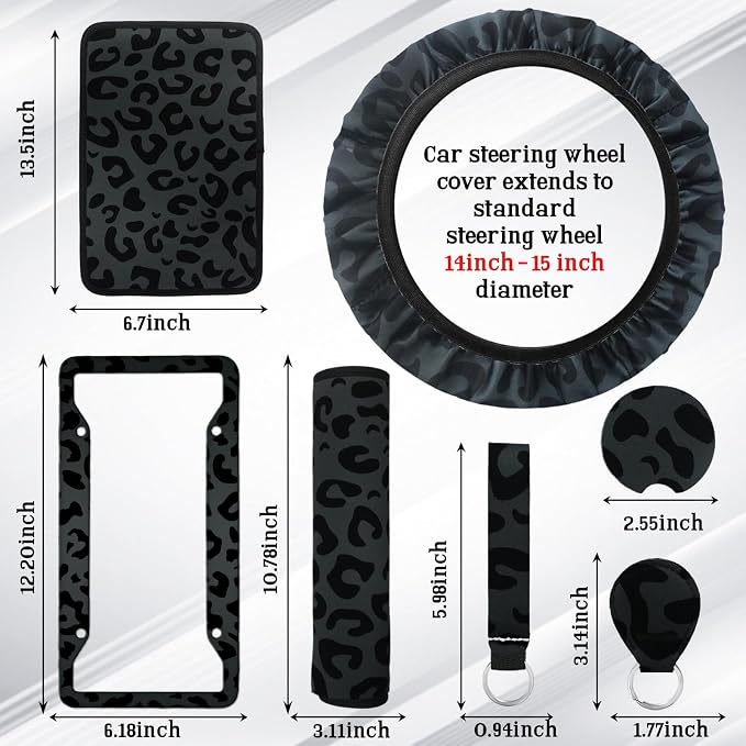 23 Pcs Leather Car Seat Cover Full Set for Women,Universal Car Seat Cover,Print Printing Car Steering Wheel Cover Center Console Armrest,Sunglass Holder Accessories Full SUV(Black leopard print)