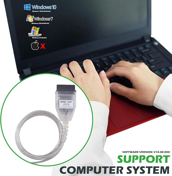 MINI VCI J2534 Cable Fit for Toyota Techstream-Latest Version V18.00.008,OBD2 to USB Diagnostic & Reprogramming Cable Fit for Toyota Lexus Scion Vehicles Work with Windows XP Win7 Win10 32/64 bit