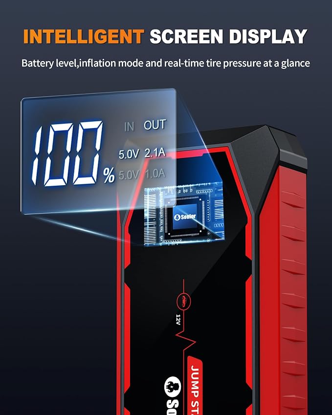 Jump Starter, 5000A Battery Jumper Starter Portable, Car Battery Jump Starter, Power Booster Pack 12V Lithium Jump Box with Jumper Cable and LED Lights (All Gas / 12L Diesel Engines)