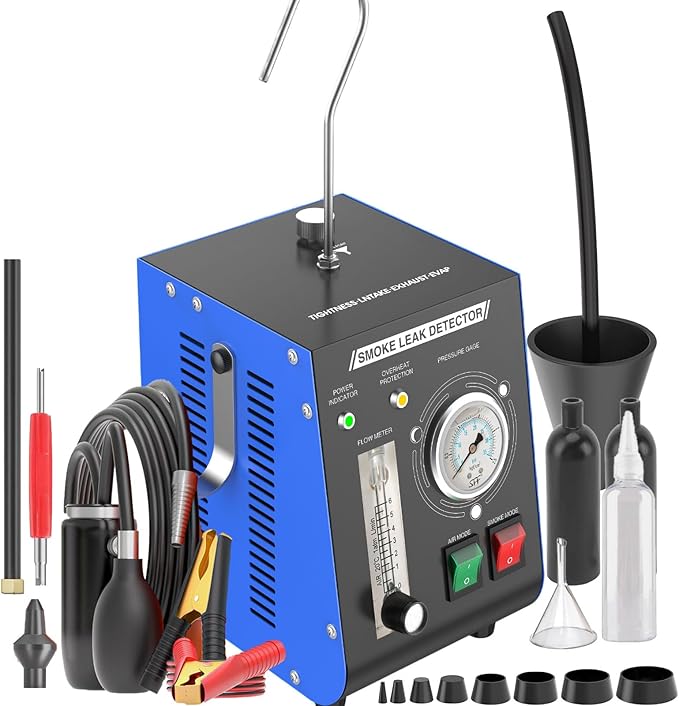 Automotive Smoke Machine, Professional Leak Detector Built-in Air Pump Flow Meter 19PSI Leak Diagnostic Tester Tool Unit Kit 12V EVAP Dual Mode for All Vehicles Pipe Systems, ATV, Boat, Motorcycle