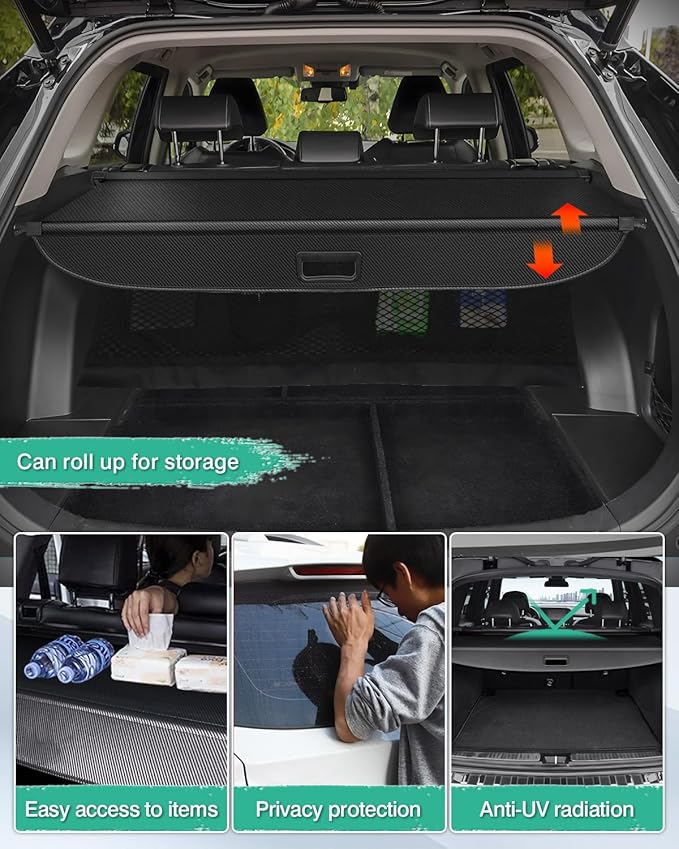 Powerty Retractable Cargo Cover for 2019-2025 Toyota RAV4-Carbon Fiber Texture Trunk Cover Privacy Screen Rear Security Shade for RAV4 Accessories with Storage Net